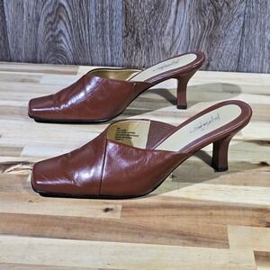 Jacqueline Ferrar Leather Mules Square Toe Flared Heel Size 8.5M Brown Y2K Retro